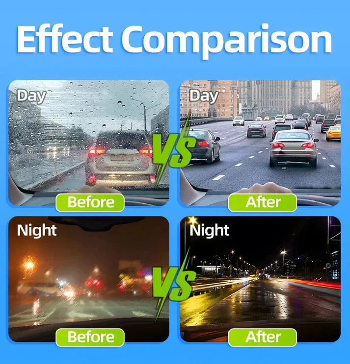 Instantly removes oil film, rain haze & windshield stains for crystal-clear driving visibility.