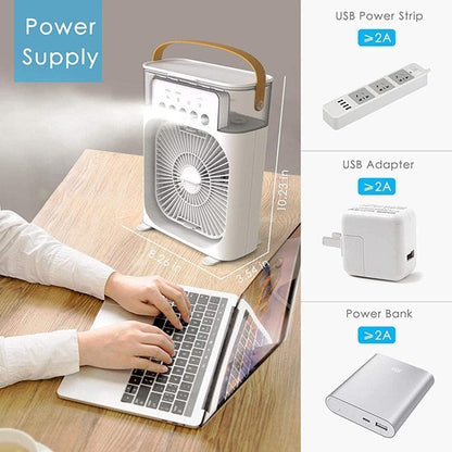 Instant Summer Relief – Mini Portable Air Cooler Fan with Water Mist & USB Rechargeable Power