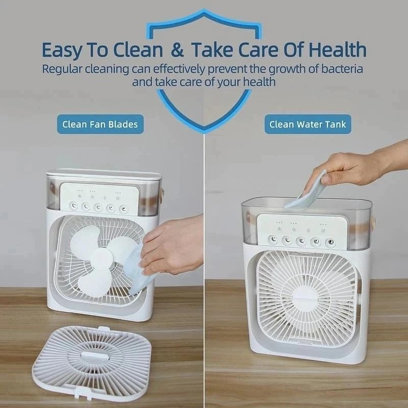 Instant Summer Relief – Mini Portable Air Cooler Fan with Water Mist & USB Rechargeable Power