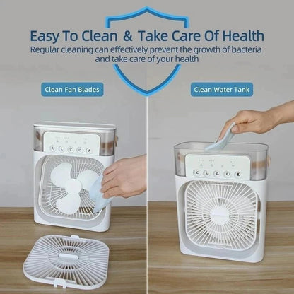 Instant Summer Relief – Mini Portable Air Cooler Fan with Water Mist & USB Rechargeable Power