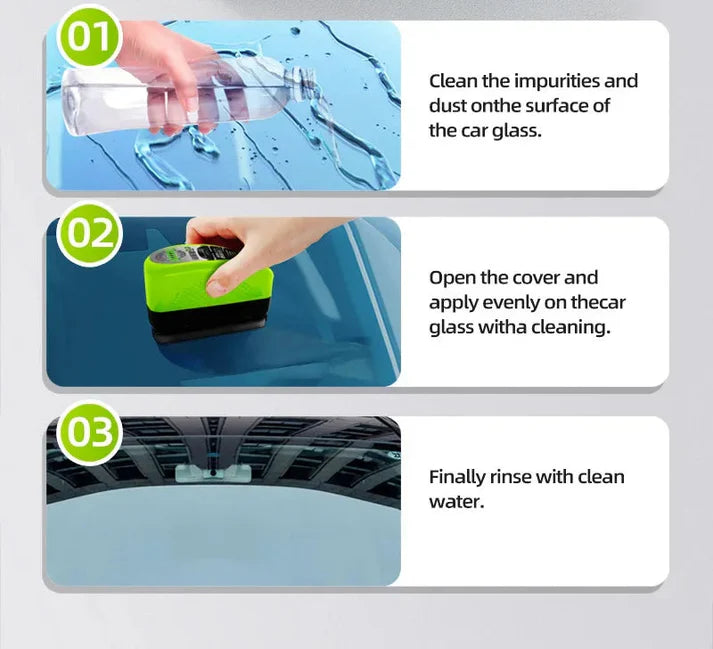Instantly removes oil film, rain haze & windshield stains for crystal-clear driving visibility.