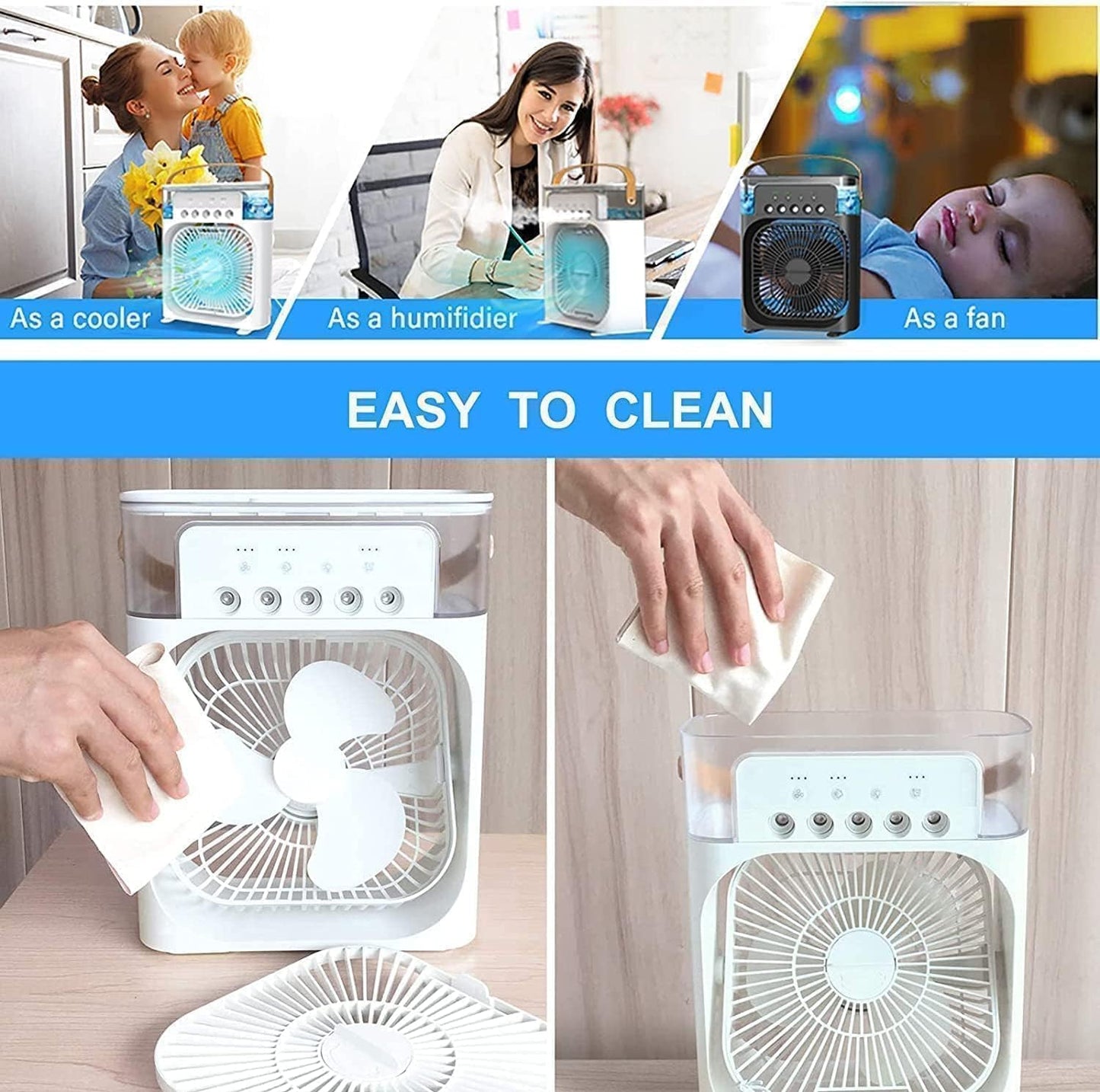 Instant Summer Relief – Mini Portable Air Cooler Fan with Water Mist & USB Rechargeable Power