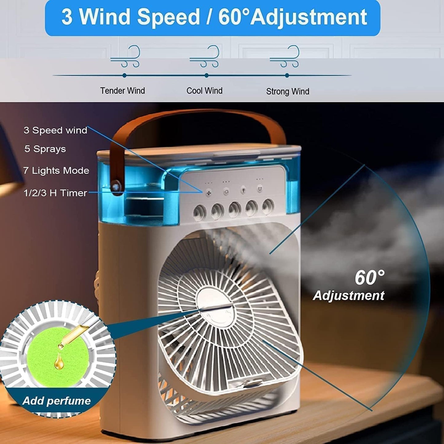 Instant Summer Relief – Mini Portable Air Cooler Fan with Water Mist & USB Rechargeable Power