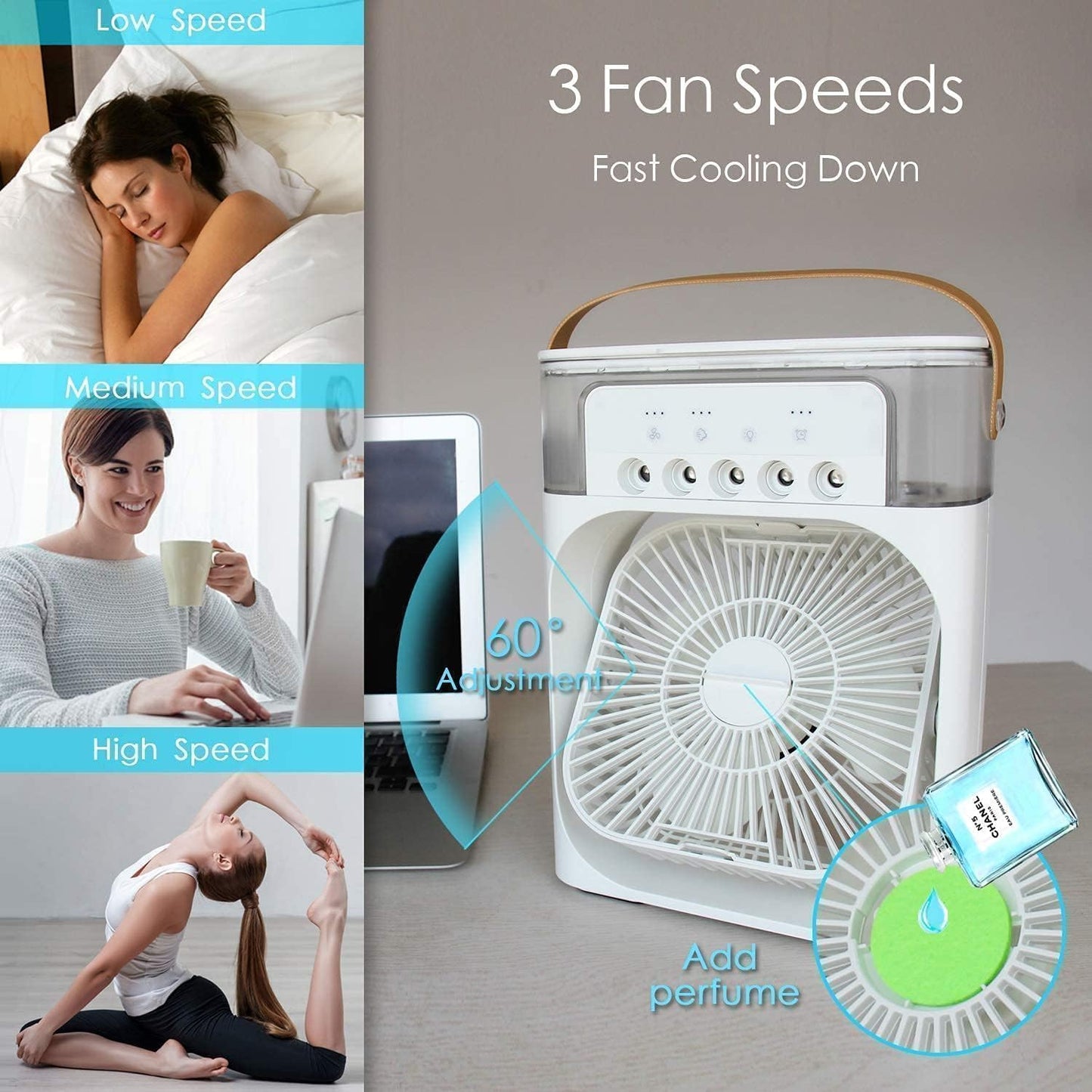 Instant Summer Relief – Mini Portable Air Cooler Fan with Water Mist & USB Rechargeable Power
